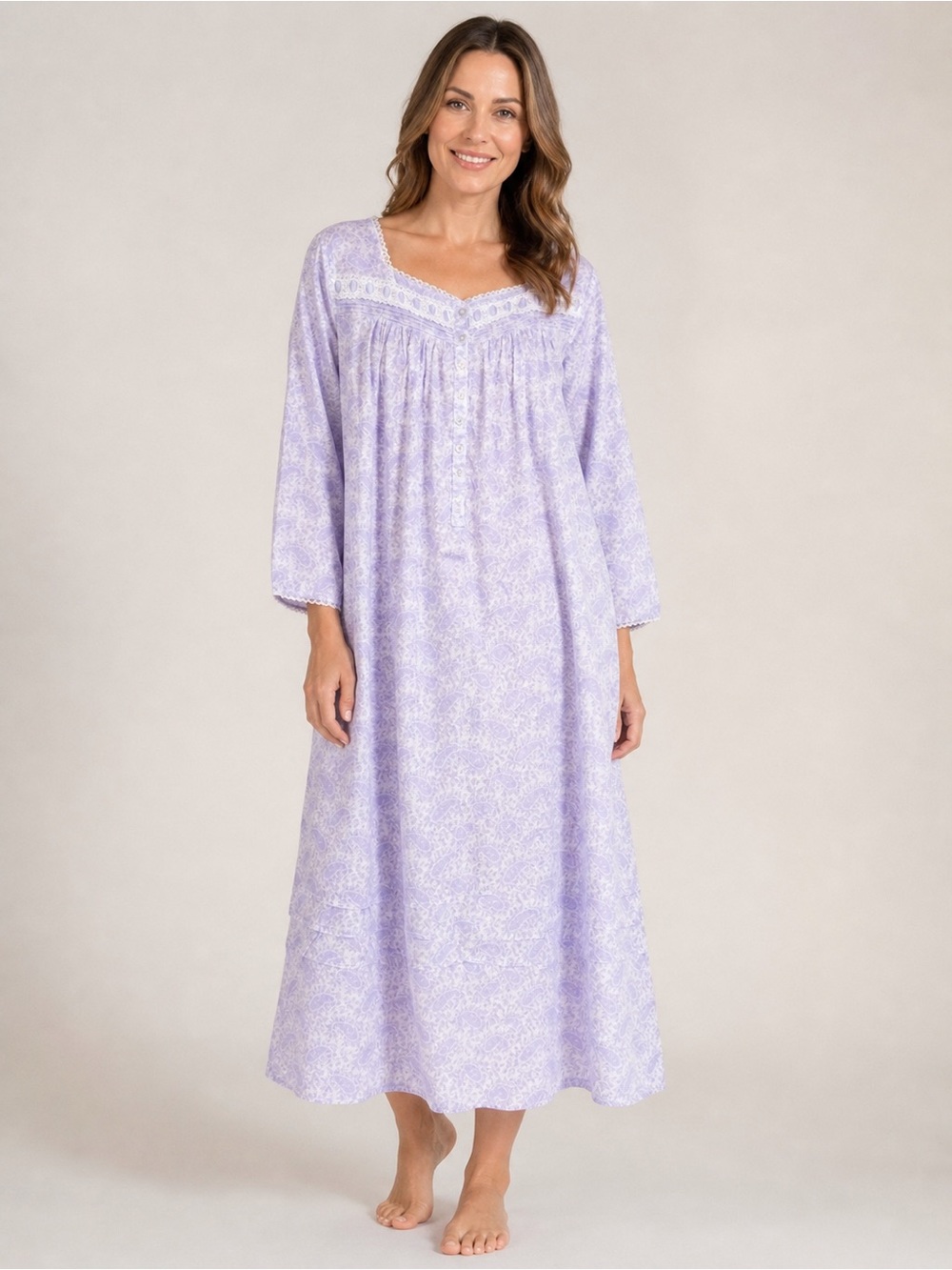 Eileen West 100% Cotton Long Sleeve Night Gown Purple Paisley Size XL